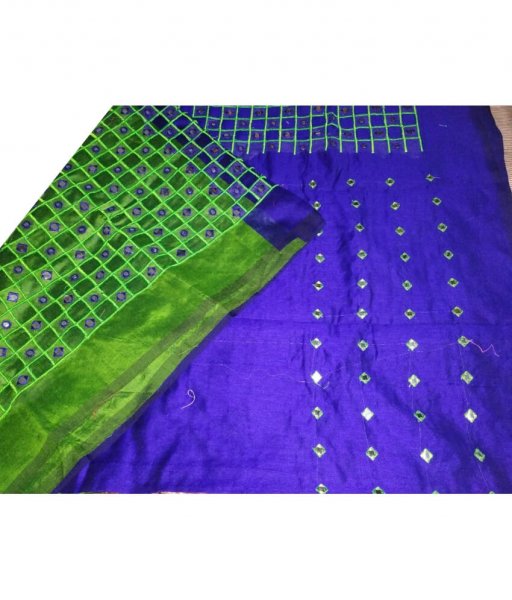 Blue &amp; Green Cotton Silk Cut Work Saree